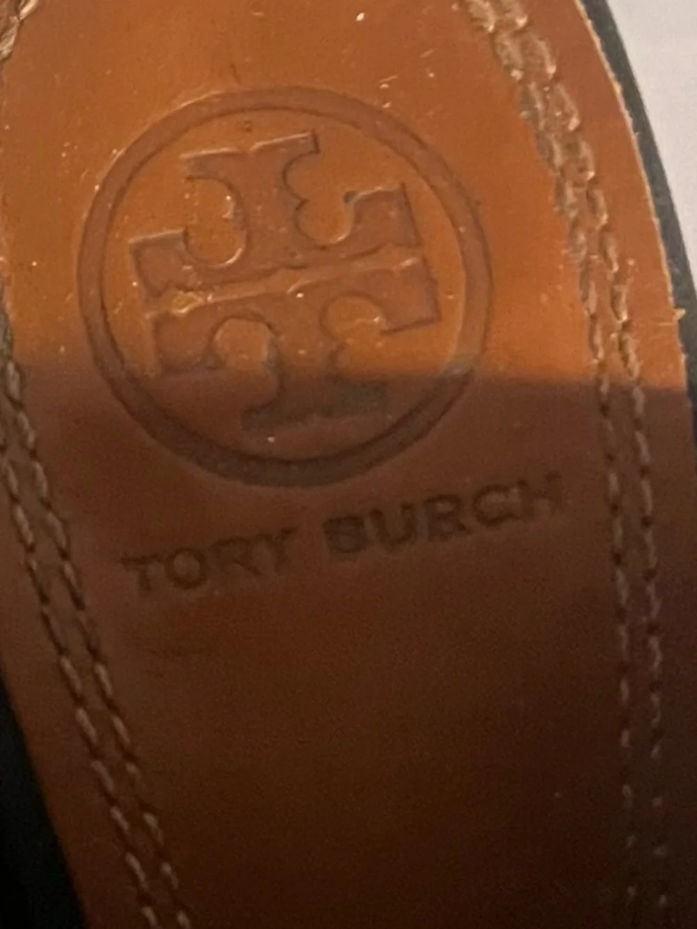 Tory Burch Black Leather Open-Toe Mule with Wood-Effect Block Heel